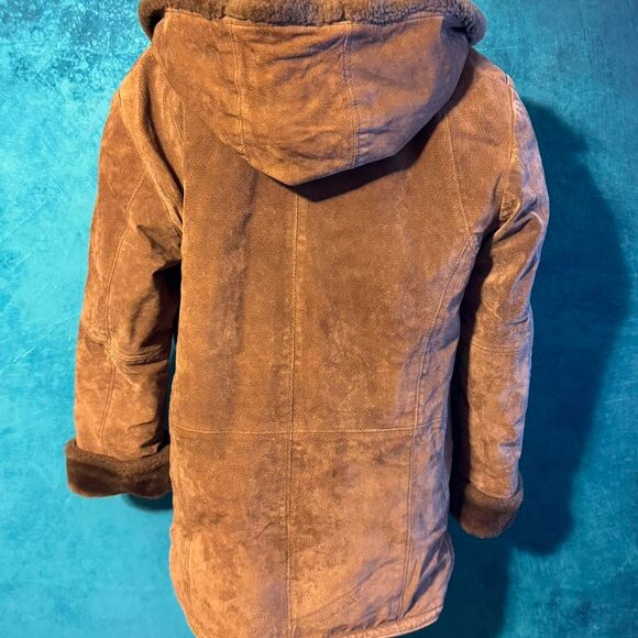 90s Vintage Suede Leather Jacket Faux Shearling Lined Coat - Picture 4 of 6
